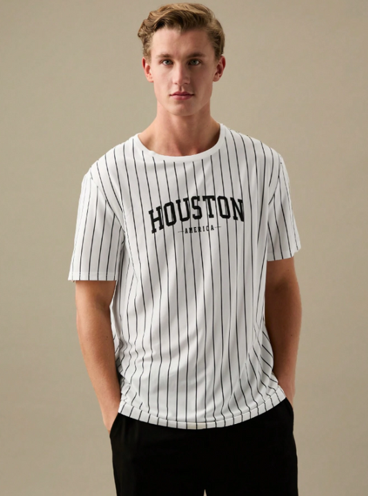 Camisetas para hombres de ajuste cuello redondo de manga corta, estilo casual de Houston