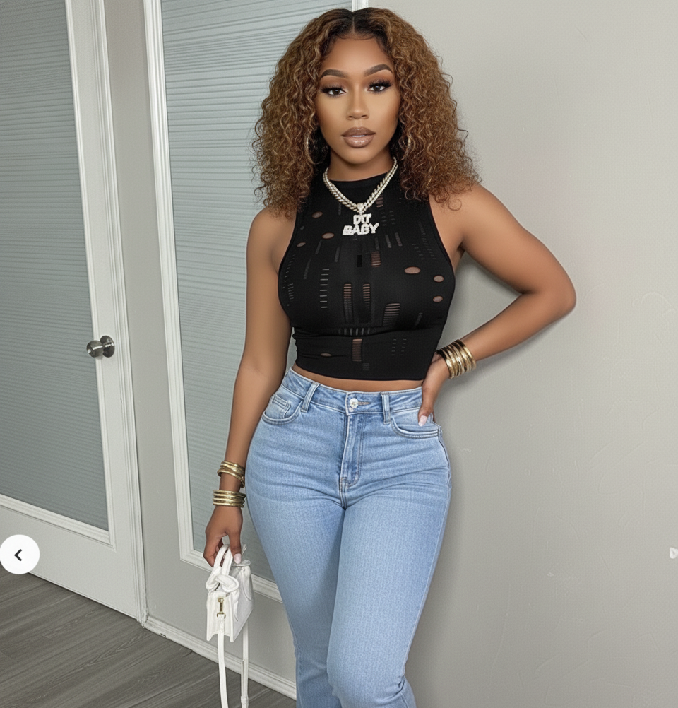 Talla L; Top sin mangas de malla versátil,perfecto para el verano y la playa