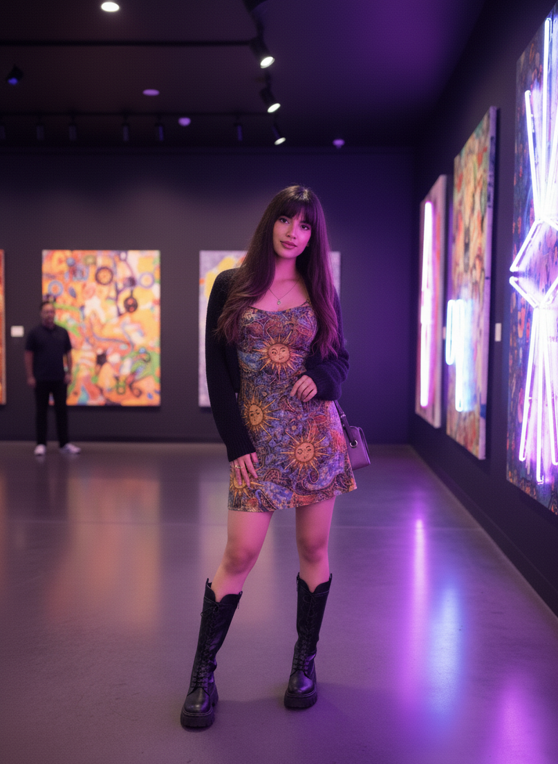 Vestido de tirantes vintage retro con estampado de cara de sol para mujer