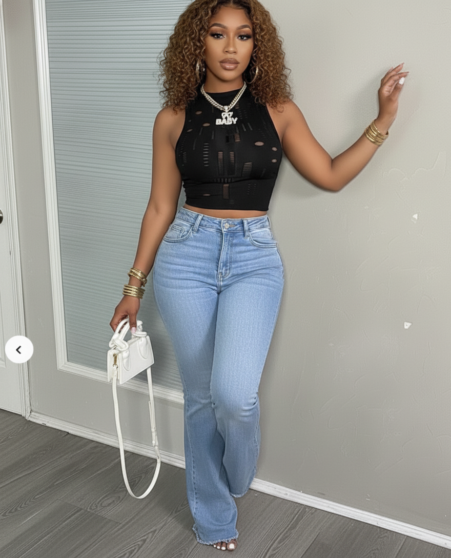 Talla L; Top sin mangas de malla versátil,perfecto para el verano y la playa