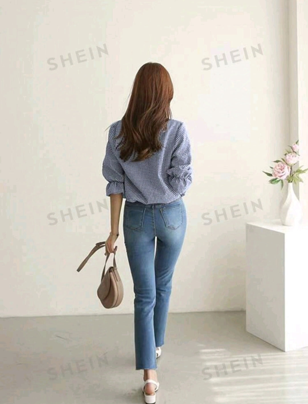 Camisa Casual De Verano Con Cuello Redondo Y Patrón A Cuadros