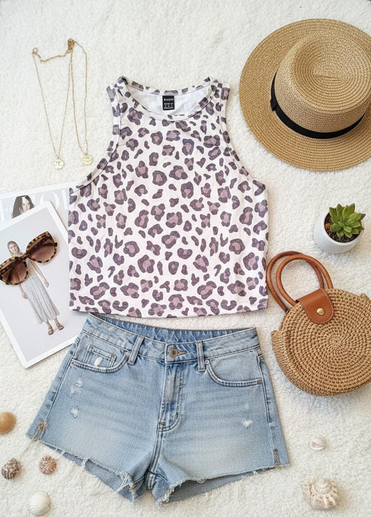Talla S; Top De Tanque Corto Con Diseño De Estampado De Leopardo